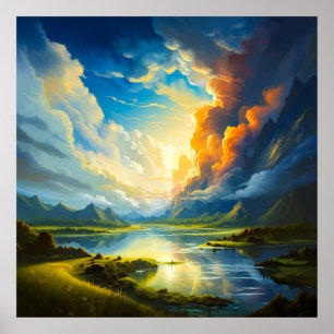 Summer Lake - Vier seizoenen illustratie Poster