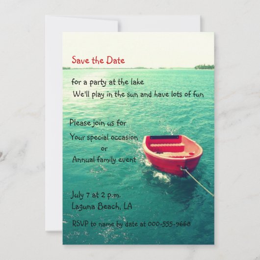 Summer Lakeside Party/Celebration Custom Invites Save The Date (Voorkant)