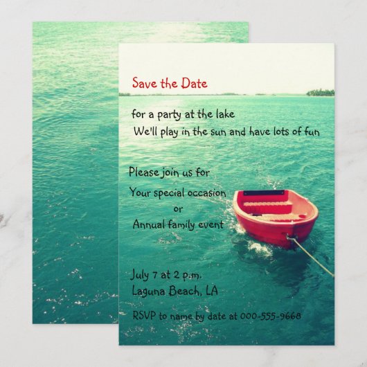 Summer Lakeside Party/Celebration Custom Invites Save The Date (Voorkant / Achterkant)