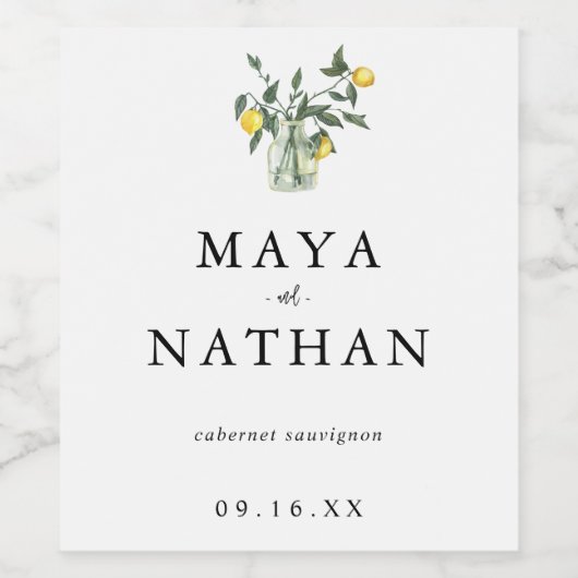 Summer Lemon Arrangement Personalized Wedding Wijn Etiket (Enkel label)
