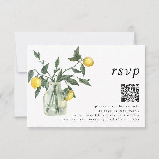 Summer Lemon Arrangements and QR Code RSVP Kaartje (Voorkant)