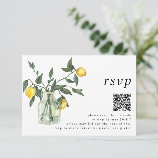 Summer Lemon Arrangements and QR Code RSVP Kaartje (Staand voorkant)
