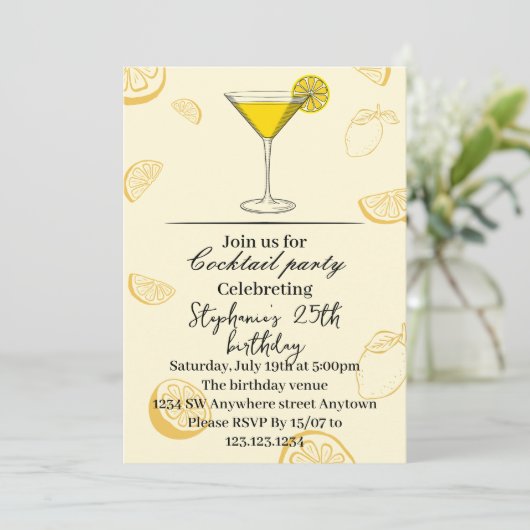 Summer Lemon Birthday Party Invite Kaart (Staand voorkant)