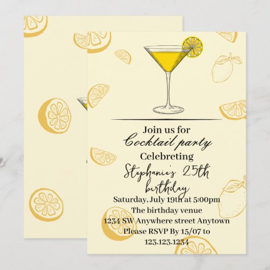 Summer Lemon Birthday Party Invite Kaart (Voorkant / Achterkant)