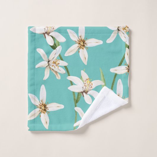 Summer Lemon blossom pattern on teal Bad Handdoek (Wasdoekje)