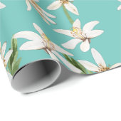 Summer Lemon blossom pattern on teal Cadeaupapier (Rol Hoek)