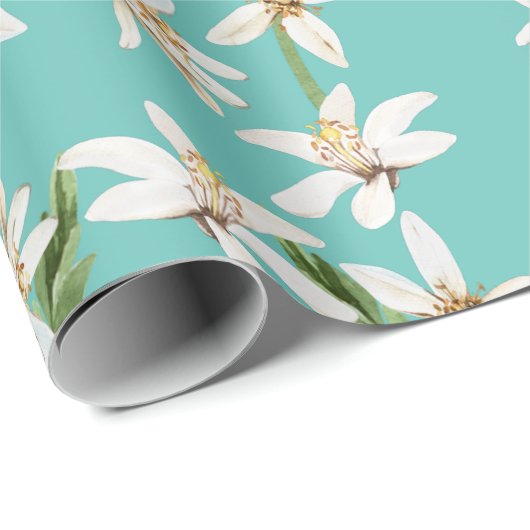 Summer Lemon blossom pattern on teal Cadeaupapier (Rol Hoek)