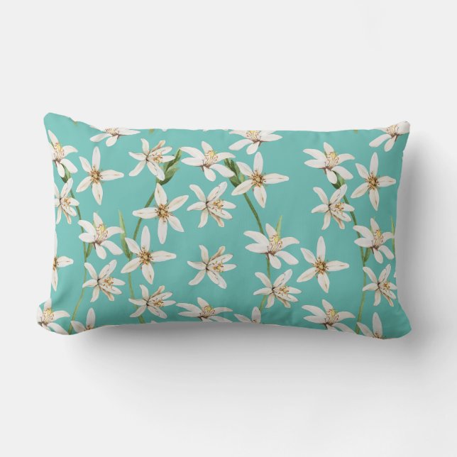 Summer Lemon blossom pattern on teal Kussen (Voorkant)