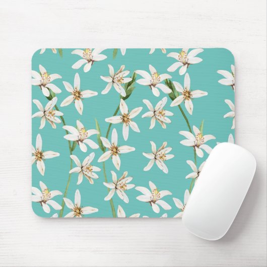 Summer Lemon blossom pattern on teal Muismat (Met muis)