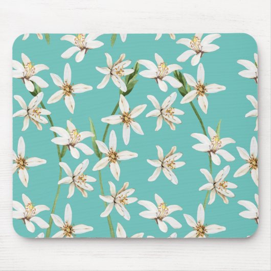 Summer Lemon blossom pattern on teal Muismat (Voorkant)