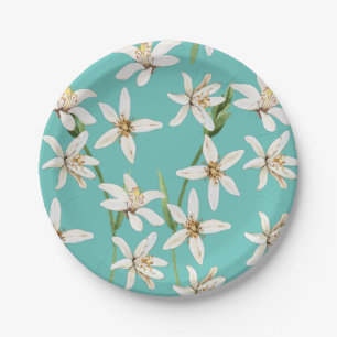 Summer Lemon blossom pattern on teal Papieren Bordje
