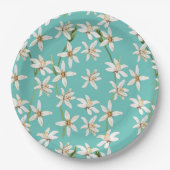 Summer Lemon blossom pattern on teal Papieren Bordje (Voorkant)
