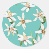 Summer Lemon blossom pattern on teal Ronde Sticker (Voorkant)