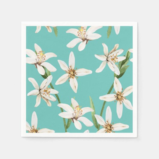 Summer Lemon blossom pattern on teal Servet (Voorkant)