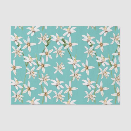Summer Lemon blossom pattern on teal Tissuepapier (Voorkant)