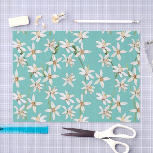Summer Lemon blossom pattern on teal Tissuepapier (Craft)