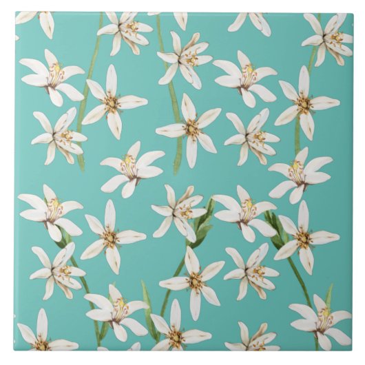 Summer Lemon blossom seamless pattern on teal Tegeltje (Voorkant)
