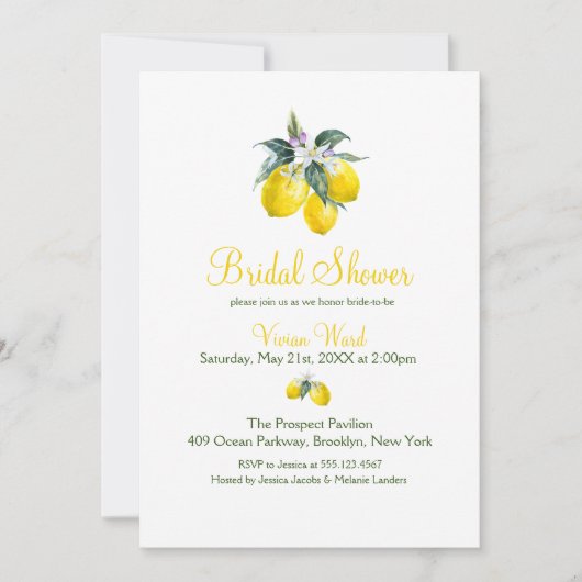 Summer Lemon Bridal Shower Invitations Kaart (Voorkant)