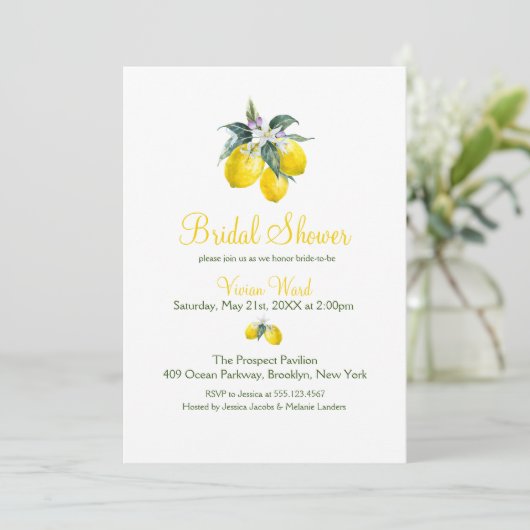 Summer Lemon Bridal Shower Invitations Kaart (Staand voorkant)