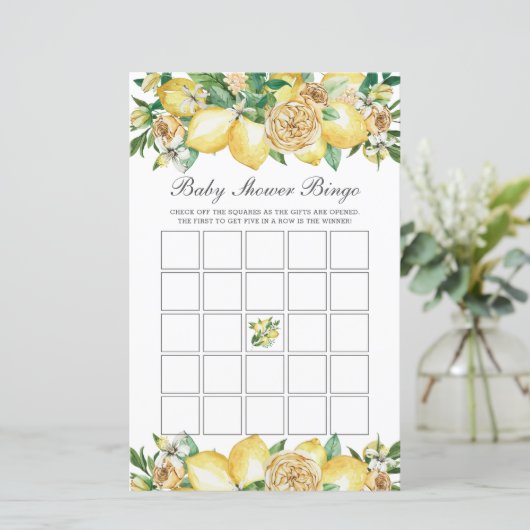 Summer Lemon Floral Baby shower Bingo Party Game (Staand voorkant)