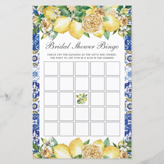 Summer Lemon Floral Baby shower Bingo Party Game (Voorkant)
