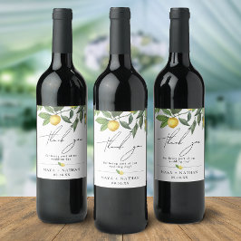 Summer Lemon Greenery Dank je bruiloft Wijn Etiket