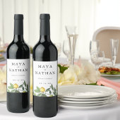 Summer Lemon Greenery Personalized Wedding Wijn Etiket