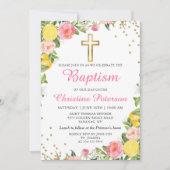 Summer Lemon Greenery Pink Floral Girl Baptisme Kaart (Voorkant)