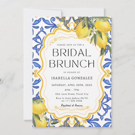 Summer Lemon Mediterrane bruidsbrunch Kaart (Voorkant)