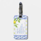 Summer Lemon op Portugees blauw en White Azulejo Bagagelabel (Achterkant verticaal)