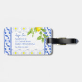Summer Lemon op Portugees blauw en White Azulejo Bagagelabel (Achterkant horizontaal)