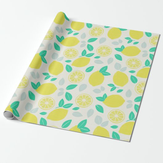 Summer Lemon Pattern in Cream Cadeaupapier (Uitgerold)