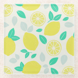 Summer Lemon Pattern in Cream Glazen Onderzetter