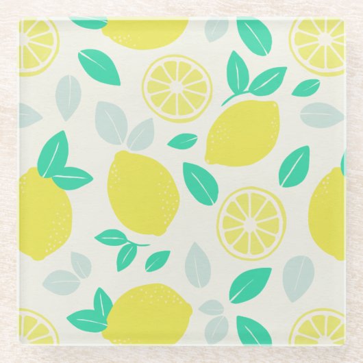 Summer Lemon Pattern in Cream Glazen Onderzetter (Voorkant)
