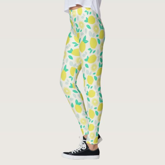 Summer Lemon Pattern in Cream Leggings (Links)