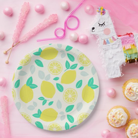 Summer Lemon Pattern in Cream Papieren Bordje (Feest)