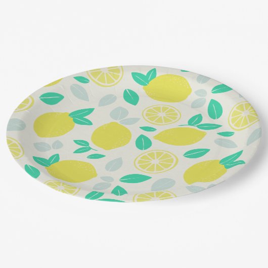 Summer Lemon Pattern in Cream Papieren Bordje (Gekanteld)