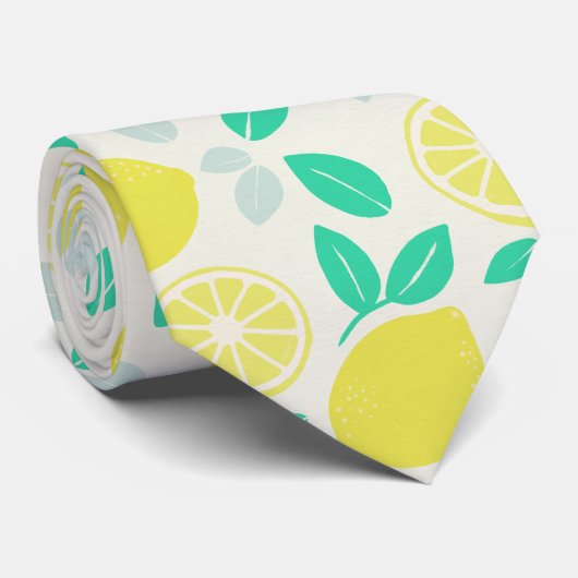 Summer Lemon Pattern in Cream Stropdas (Opgerold)