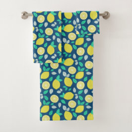 Summer Lemon Pattern in Navy Blue Bad Handdoek