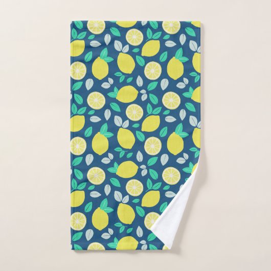 Summer Lemon Pattern in Navy Blue Bad Handdoek (Handdoek)