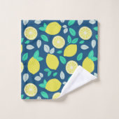 Summer Lemon Pattern in Navy Blue Bad Handdoek (Wasdoekje)