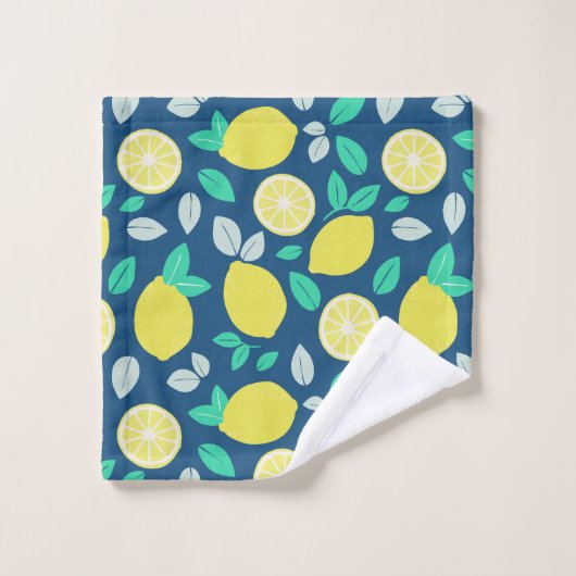 Summer Lemon Pattern in Navy Blue Bad Handdoek (Wasdoekje)