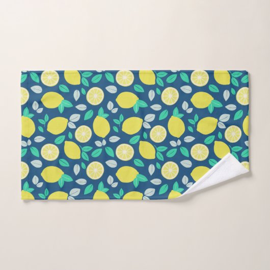 Summer Lemon Pattern in Navy Blue Bad Handdoek (Handdoek)