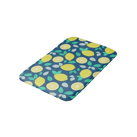 Summer Lemon Pattern in Navy Blue Badmat (Gekanteld)