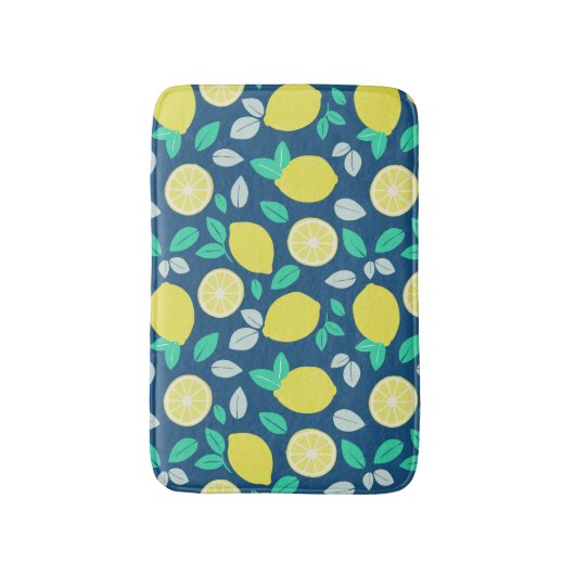 Summer Lemon Pattern in Navy Blue Badmat (Voorkant Verticaal)