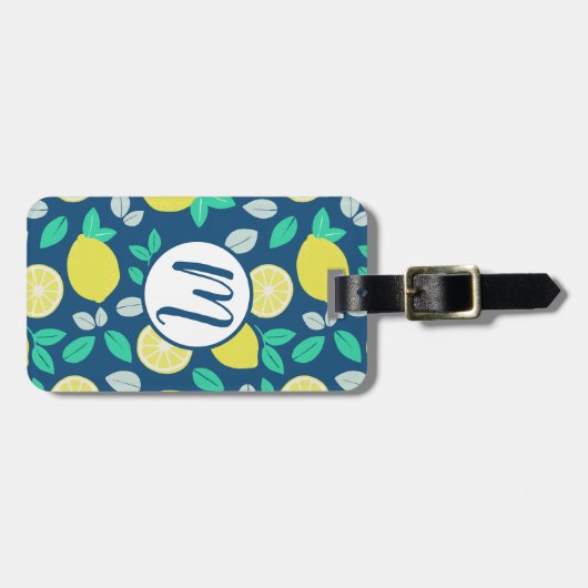 Summer Lemon Pattern in Navy Blue Bagagelabel (Voorkant horizontaal)