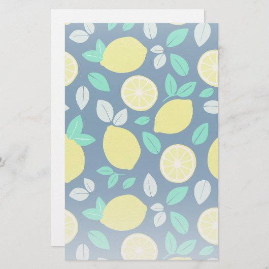 Summer Lemon Pattern in Navy Blue Briefpapier (Voorkant / Achterkant)