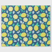 Summer Lemon Pattern in Navy Blue Cadeaupapier (Vlak)