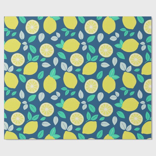 Summer Lemon Pattern in Navy Blue Cadeaupapier (Vlak)