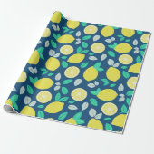 Summer Lemon Pattern in Navy Blue Cadeaupapier (Uitgerold)